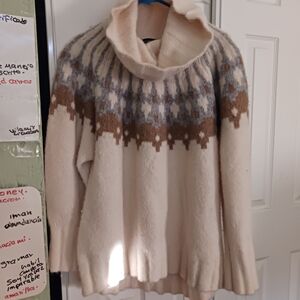 Banana Republic Alpaca Wool Blend Cream and Brown Cowl Neck Sweater